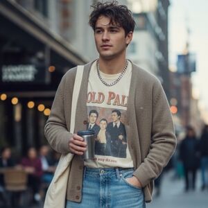 VTG Arnold Palmer Tan Cardigan Sweater Knit Men's Medium - Grandpa Oversized